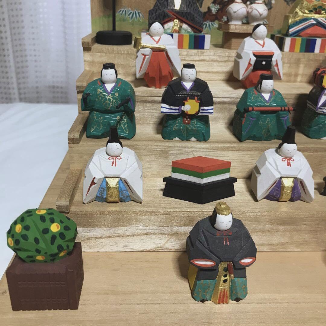 Amazon | ビンテージ 奈良一刀彫 ひな壇 雛人形15人揃 神泉作 | 平飾り